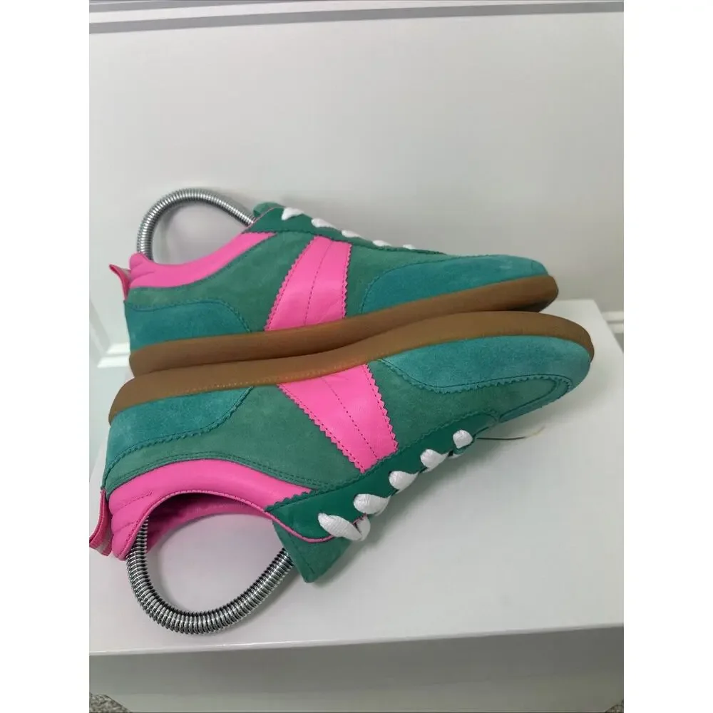 Boden Women's Erin Retro Tennis Sneakers Green Pink Color Block Size 38 US 7